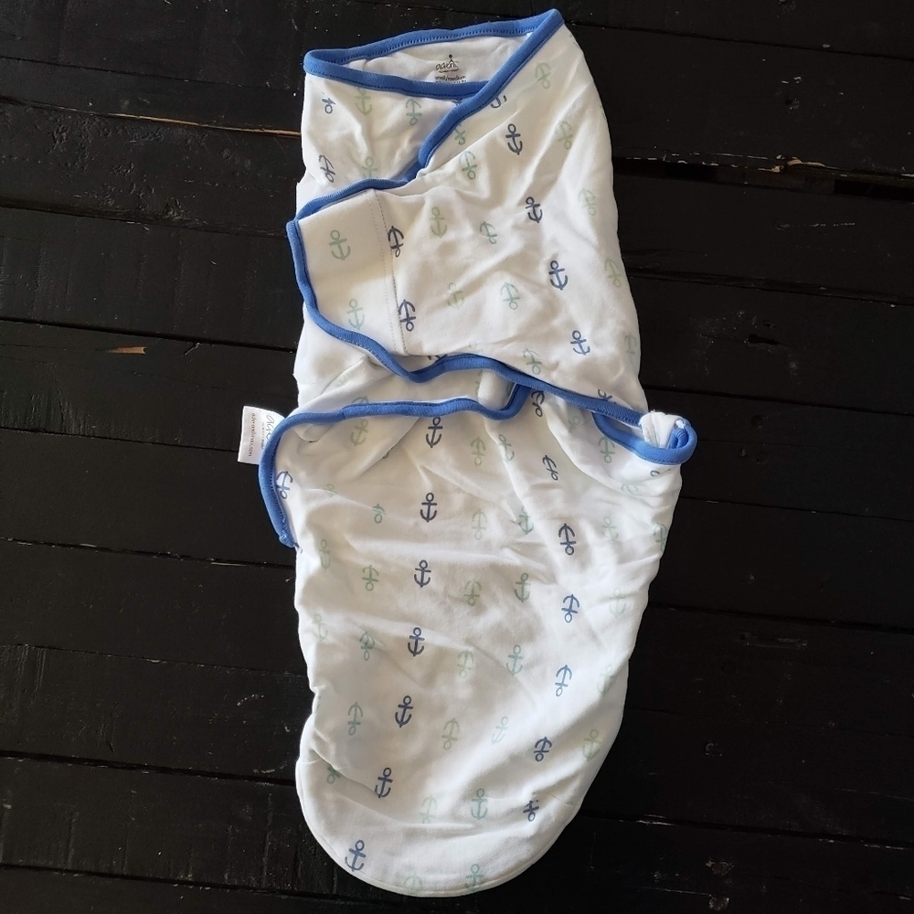 Aden + Anais Small/Medium 0-3 Months Swaddle Unisex White Blue Anchors Boy Girl